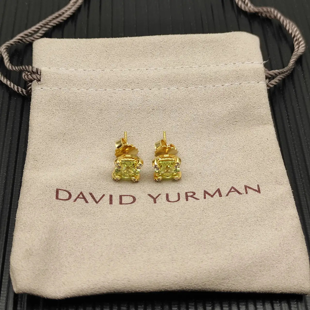 David Yurman Gold-plated Four-Prong Earrings with Green Diamond Center